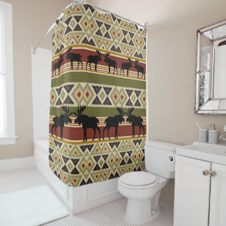 Rideaux De Douche Animaux de la faune de l'orignal Rouge vert Ochre 