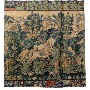 Rideaux De Douche ANIMAUX D'IMAGINAIRE, CHEVAUX, BOIS Bleu Vert Flor