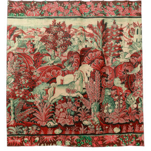 Rideaux De Douche ANIMAUX D'IMAGINAIRE, CHEVAUX, BOIS Rouge Vert Flo