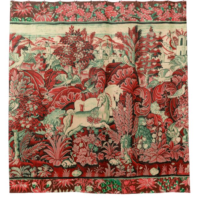 Rideaux De Douche ANIMAUX D'IMAGINAIRE, CHEVAUX, BOIS Rouge Vert Flo (Devant)