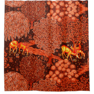 Rideaux De Douche ANIMAUX FORESTIERS, CERFS PAR UN BROOK Red Yellow 