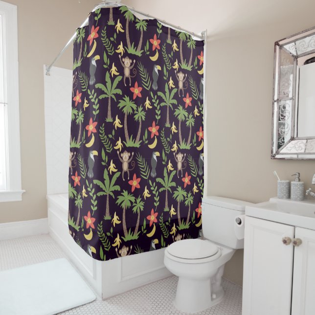 Rideaux De Douche Animaux tropicaux singes motifs sans soudure & mac (En situation)