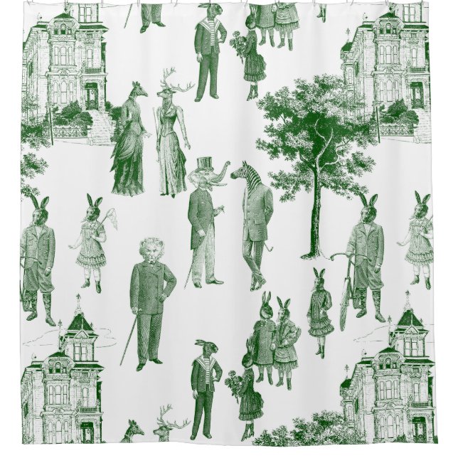 Rideaux De Douche animaux victoriens antiques toile vert (Devant)