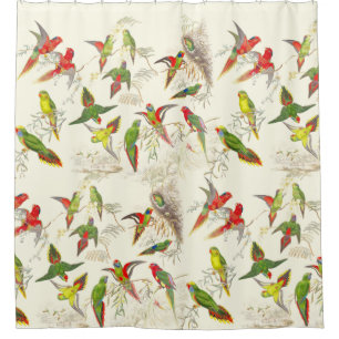 Rideaux De Douche Animaux vintages de faune d'oiseaux de perroquet