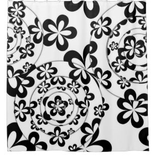 Rideaux De Douche Anneaux et fleurs noirs et blancs