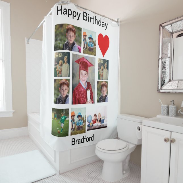 Rideaux De Douche Anniversaire moderne personnalisé 11 Photo Collage (En situation)