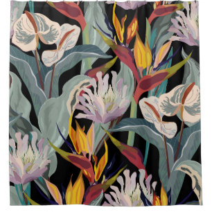 Rideaux De Douche Anthurium Strelitzia : Splendeur Vintage tropicale