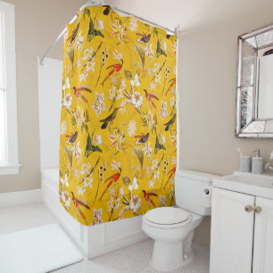 Rideaux De Douche Antique Tropical Hummingbird Jungle Motif Jaune