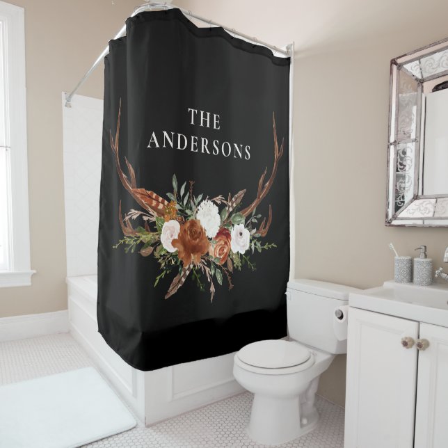 Rideaux De Douche Antler terre cuite sauge vert botanique chic flora (En situation)