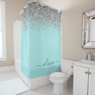 Rideaux De Douche Aqua bleu Turquoise Parties scintillant argent Mon