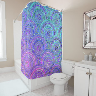 Rideaux De Douche Aqua de luxe et points et cercles pourpres de