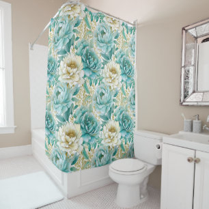 Rideaux De Douche Aqua Mint Blanc Floral