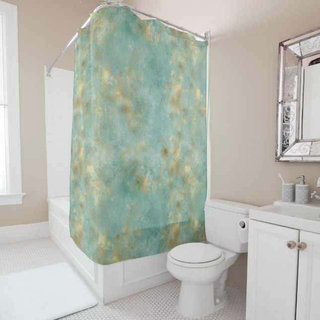 Rideaux De Douche Aqua Mint Gold Glam Abstrait (En situation)