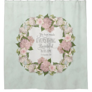 Rideaux De Douche Aqua Pink Hydrangea Écriture Illustrée Foi