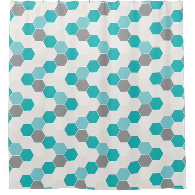 Rideaux De Douche Aqua Turquoise blanc gris Motif (Devant)