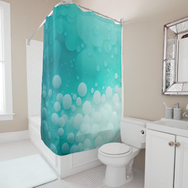 Rideaux De Douche Aqua Turquoise Blue Bubbles Blanc Aquarelle Abstra (En situation)