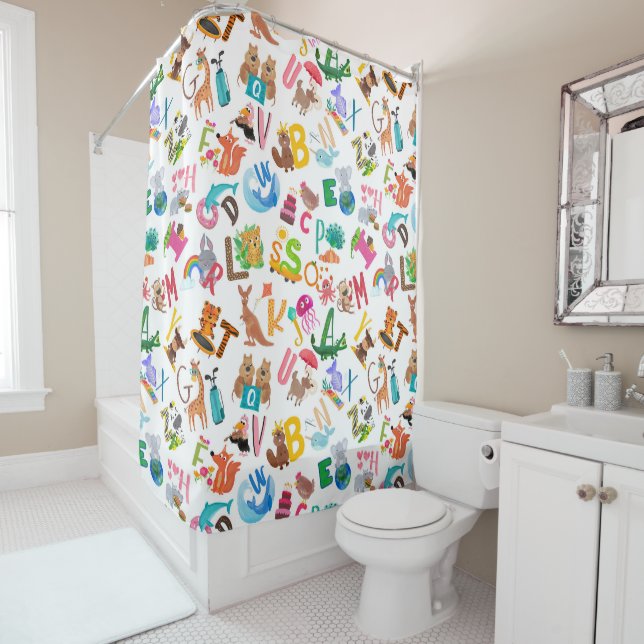 Rideaux De Douche Aquarelle Alphabet animal Adorable Enfants (En situation)