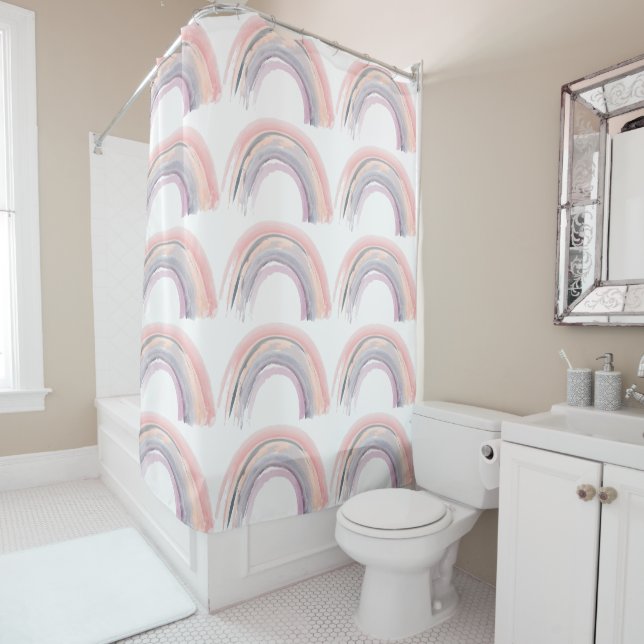 Rideaux De Douche Aquarelle Arc-en-ciel Couleurs Muet Boho Chic (En situation)