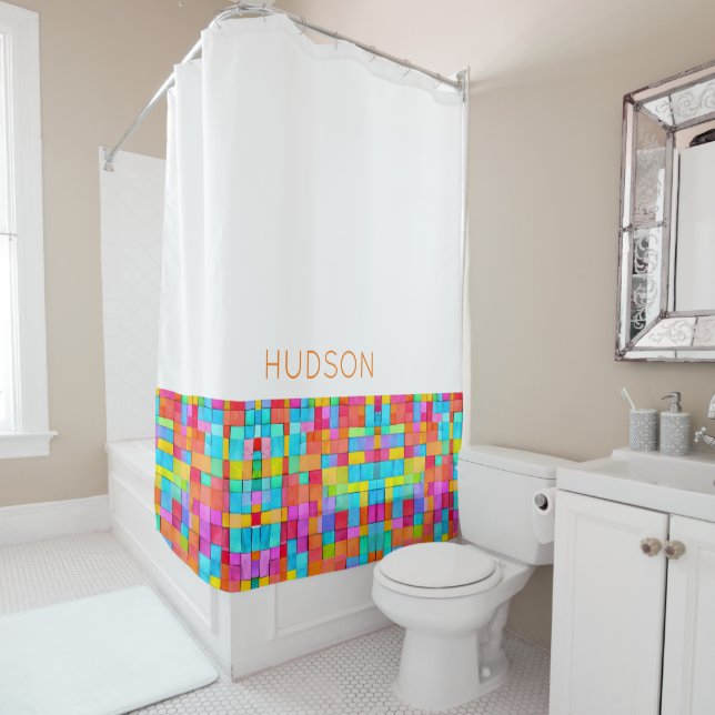 Rideaux De Douche Aquarelle Art Abstrait NOM Moderne Colorful Fun (En situation)