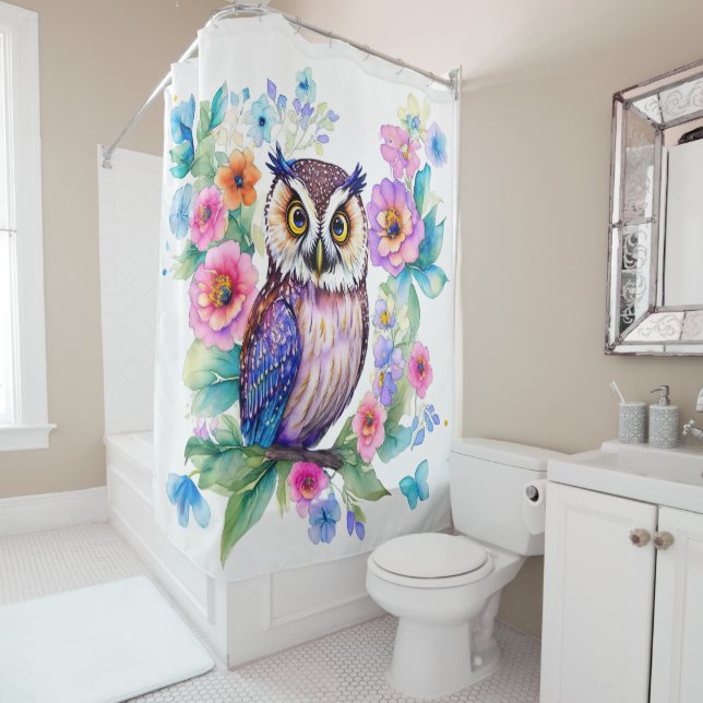 Rideaux De Douche Aquarelle artistique florale (En situation)