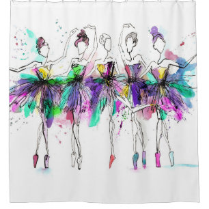 Rideaux De Douche Aquarelle Ballerinas : Bright Dance Illustration