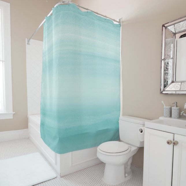 Rideaux De Douche Aquarelle bleu Aqua Abstrait #2 (En situation)