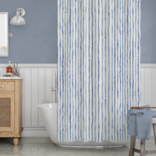 Rideaux De Douche Aquarelle Bleu Blanc Peint Décor De Plage