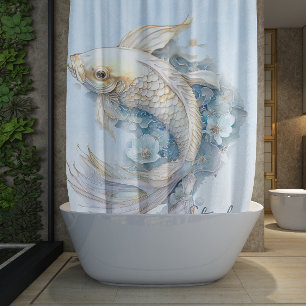 Rideaux De Douche Aquarelle bleu or Koi poisson personnalisé