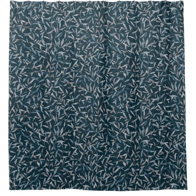 Rideaux De Douche Aquarelle botanique gris bleu feuilles sur bleu fo (Devant)