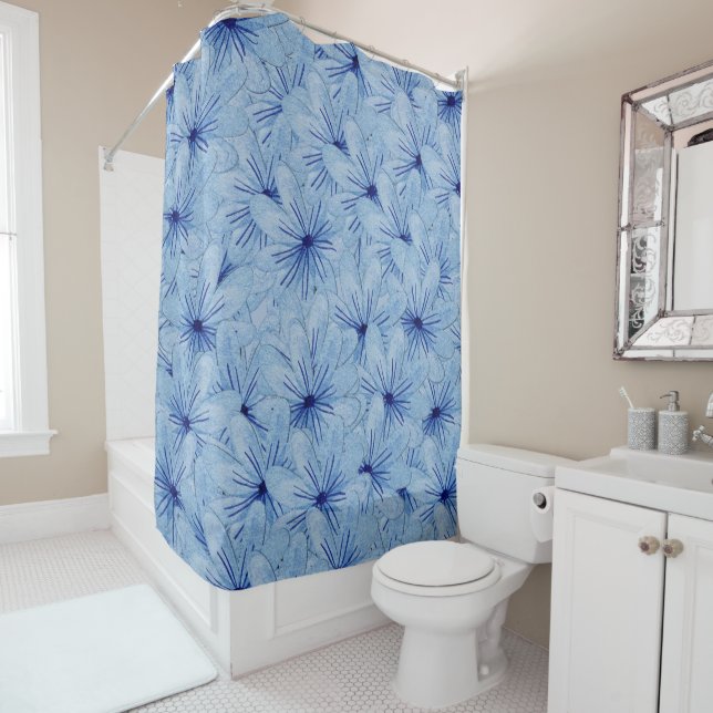 Rideaux De Douche Aquarelle Bouquet de fleurs sauvages bleues (En situation)