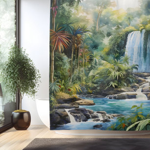 Rideaux De Douche Aquarelle Cascade de la Jungle Maya