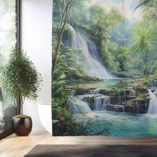 Rideaux De Douche Aquarelle Cascade de la Jungle Maya
