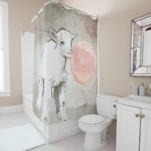 Rideaux De Douche Aquarelle Chèvre Bébé Blanc avec Bubblegum