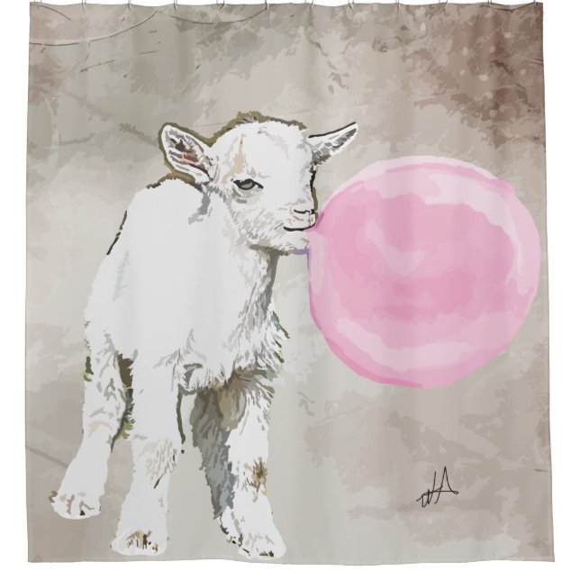 Rideaux De Douche Aquarelle Chèvre de bébé avec Bubblegum (Devant)