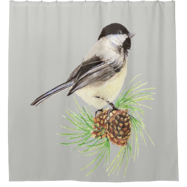 Rideaux De Douche Aquarelle Chickadee Bird Couleur Arrière - plan pe (Devant)