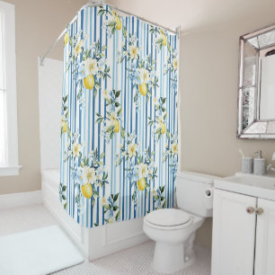 Rideaux De Douche Aquarelle Citron Bleu Bleu Blancs