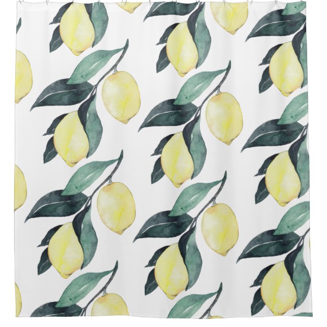 Rideaux De Douche Aquarelle Citrons jaunes Motif sans couture (Devant)