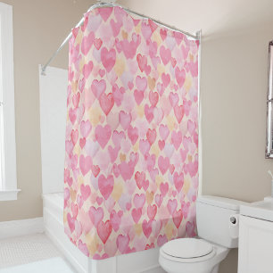Rideaux De Douche Aquarelle Coeurs rose et jaune mignon romantique
