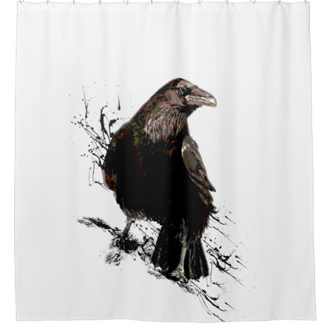 Rideaux De Douche Aquarelle Corbeau Oiseau Art animal (Devant)