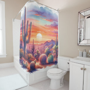 Rideaux De Douche Aquarelle Coucher de soleil désert teintes sud-oue