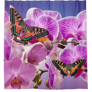 Rideaux De Douche Aquarelle de fleur d'orchidée rose violet