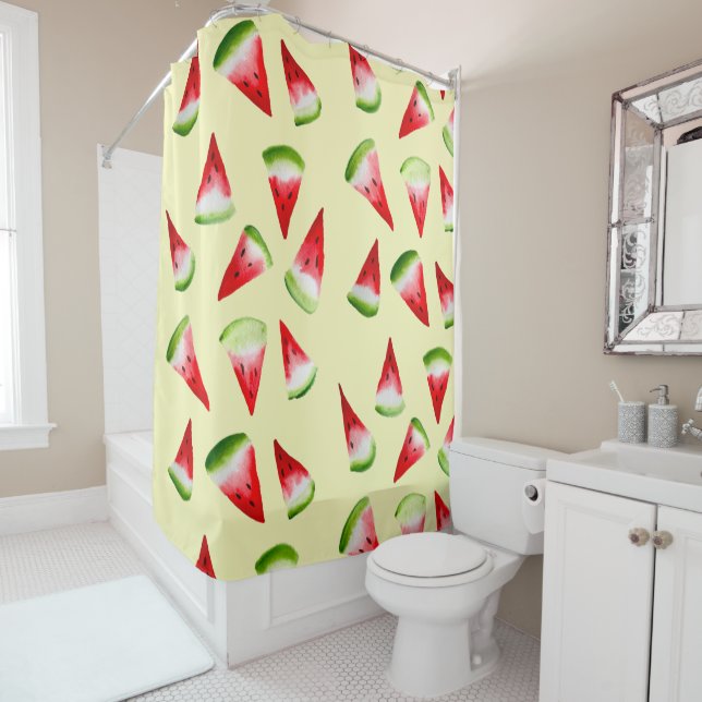 Rideaux De Douche Aquarelle de pastèque fruit mignon (En situation)