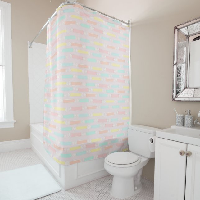 Rideaux De Douche Aquarelle de sel Taffy Candy Pastel Motif (En situation)