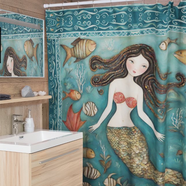 Rideaux De Douche Aquarelle de sirène (Créateur téléchargé)