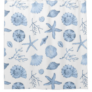 Rideaux De Douche Aquarelle des coques bleues