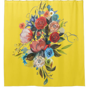 Rideaux De Douche Aquarelle douce Bouquet Jaune Personnalisable