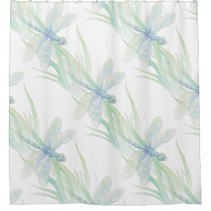 Rideaux De Douche Aquarelle Dragonfly in Soft Blues & Green Art