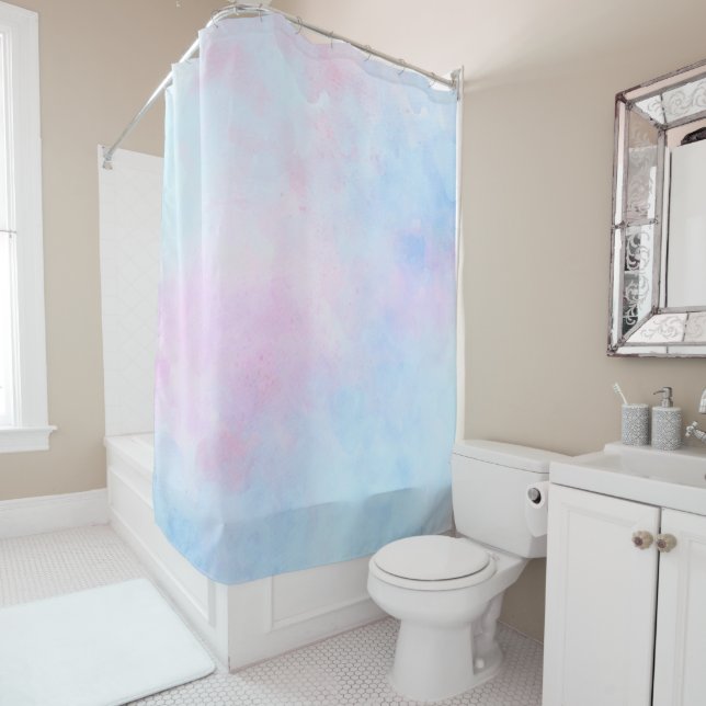 Rideaux De Douche Aquarelle Dreamy Rose bleu turquoise (En situation)