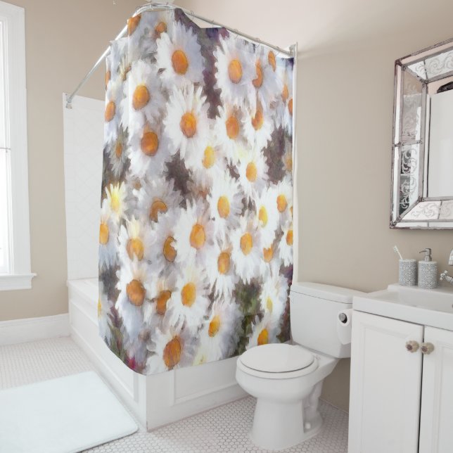 Rideaux De Douche Aquarelle du Fleur sauvage de marguerite (En situation)