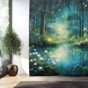 Rideaux De Douche Aquarelle Enchanted Forest Lake
